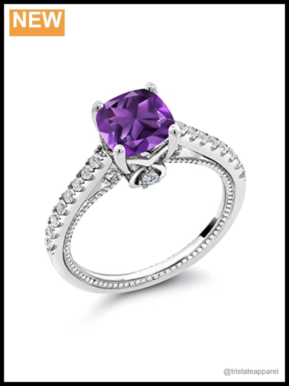 Sterling Silver Cushion 7MM Birthstone White Created Sapphire Engagement Ring
